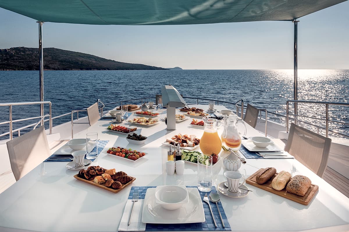 Detail of the upper deck aboard a motor yacht